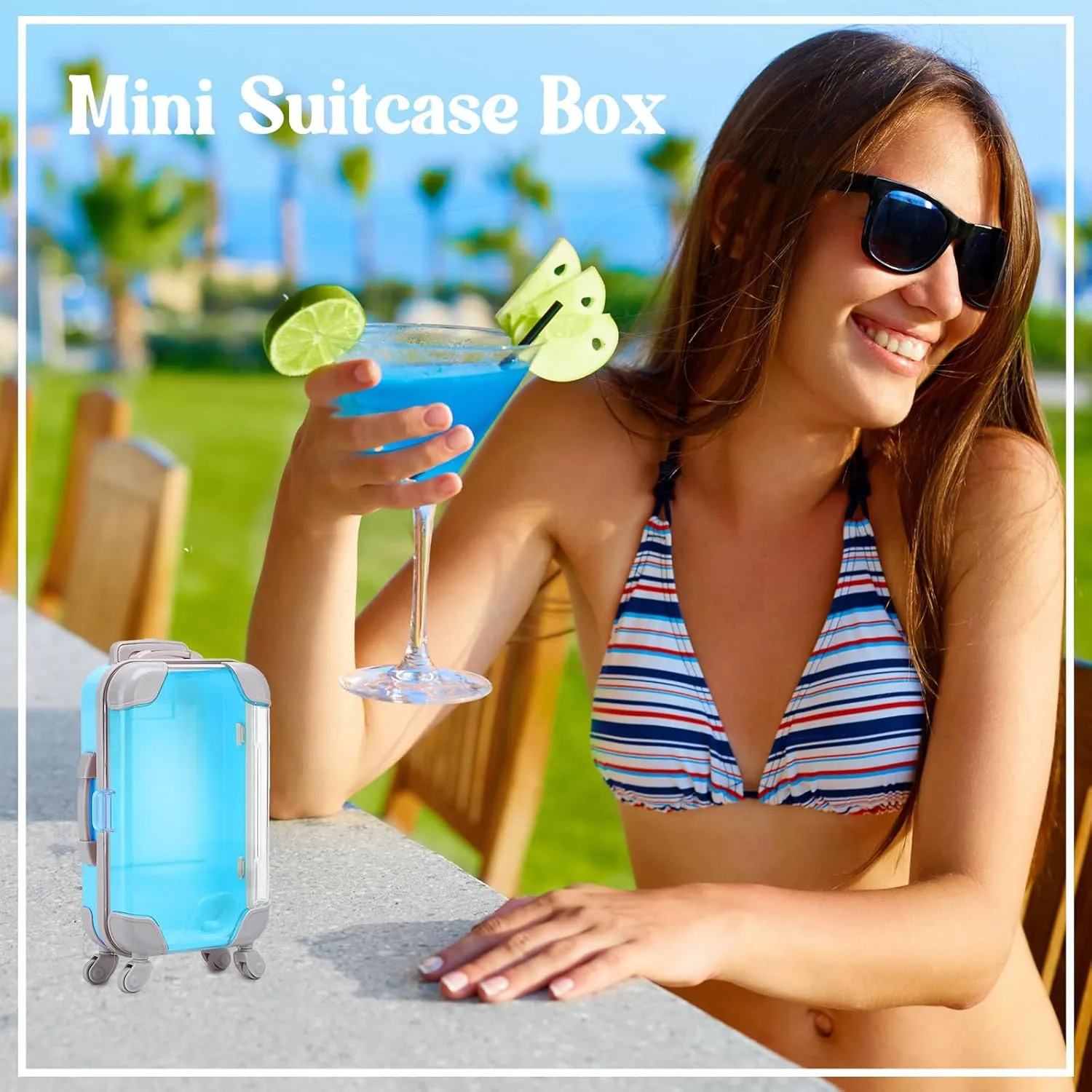 10 Pack Mini Suitcase Party Favor Gift Box Plastic False Eyelashes Packaging Luggage Box for Travel Wedding Bachelorette Party Bridesmaid Bridal Shower Favors Decorations (Blue)