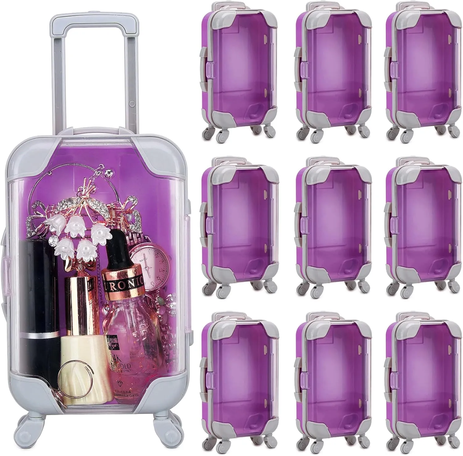 10 Pack Mini Suitcase Party Favor Gift Box Plastic False Eyelashes Packaging Luggage Box for Travel Wedding Bachelorette Party Bridesmaid Bridal Shower Favors Decorations (Purple)