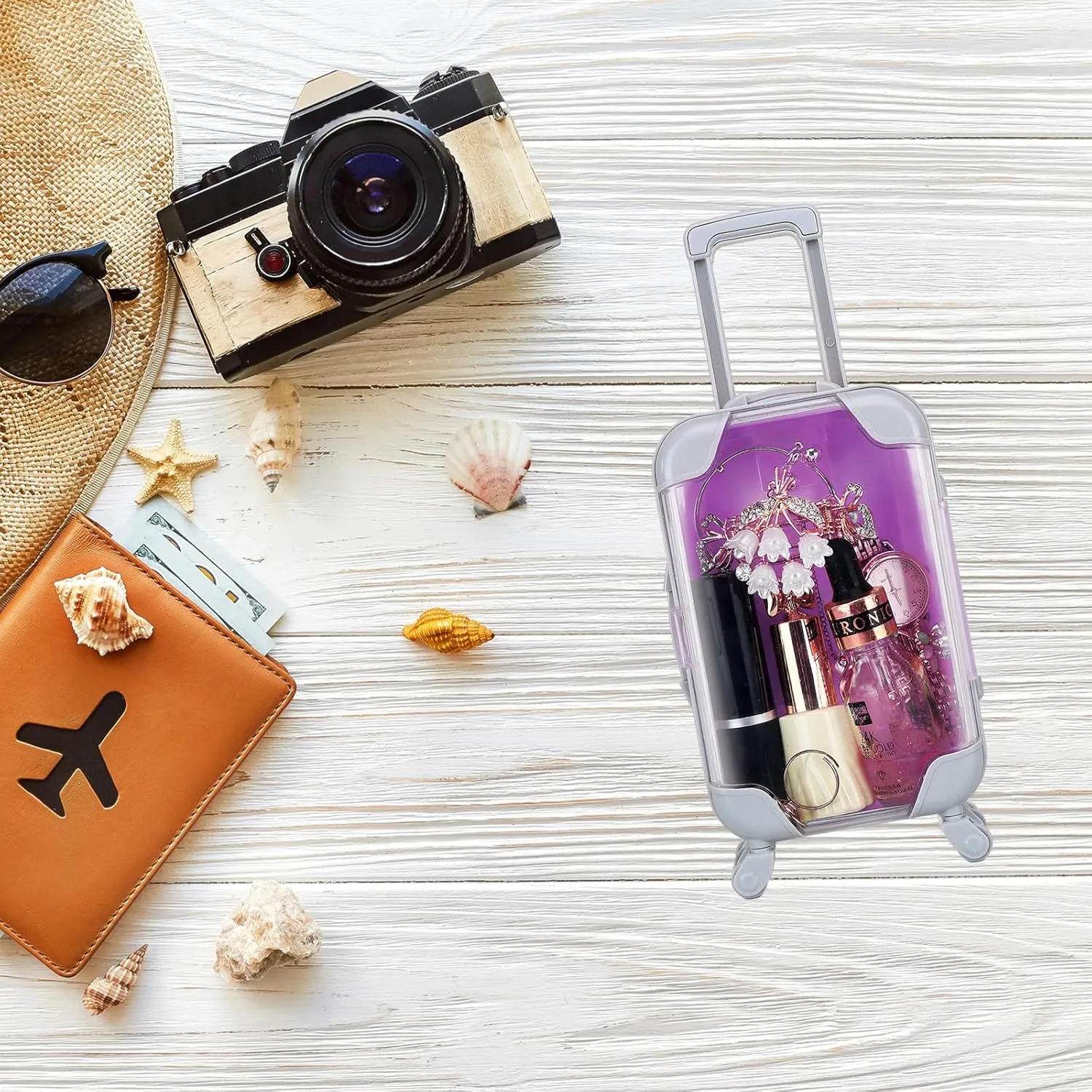 10 Pack Mini Suitcase Party Favor Gift Box Plastic False Eyelashes Packaging Luggage Box for Travel Wedding Bachelorette Party Bridesmaid Bridal Shower Favors Decorations (Purple)