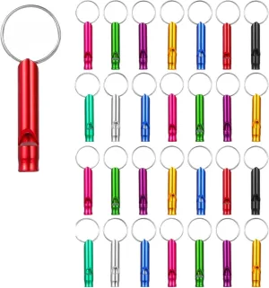 100-Pack Emergency Whistles with Keychain, Assorted Color Mini Aluminum Alloy Survival Whistles for Outdoor Activities, Camping, Hiking, Hunting, Dog Training