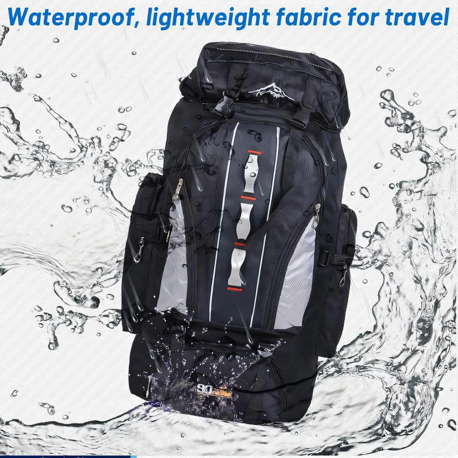 100L Waterproof Hiking Camping Backpack - Lightweight Outdoor Sport Travel Daypack with 90 10L Capacity for Climbing & Touring | Durable Black Backpacking Gear