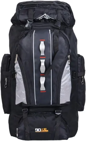 100L Waterproof Hiking Camping Backpack - Lightweight Outdoor Sport Travel Daypack with 90 10L Capacity for Climbing & Touring | Durable Black Backpacking Gear
