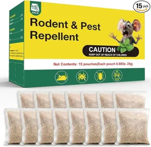 15 Bags Mice Rodent Repellent Pouches, Natural Pest Control Pleasant Scent, Ant Roach Control, Child & Pet Safe, Indoor & OutdooUse, Natural Peppermint Oil Bags for Mouse Deterrents