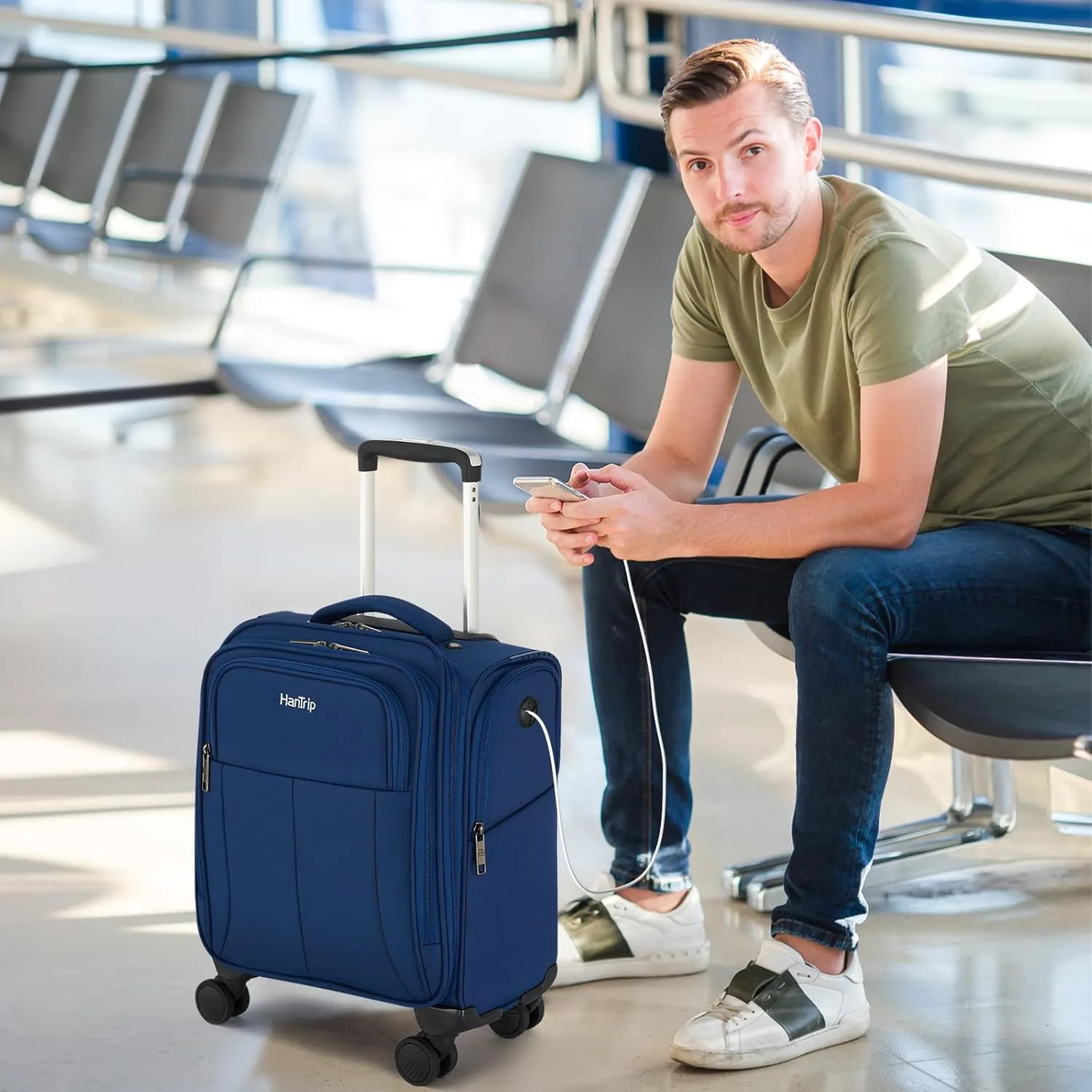 16 Inch Underseat Carry On Luggage with Wheels Softside Small Suitcases Personal Item Bag with Pocket Travel Luggage for Men Women Business Overnight Bag (Blue)