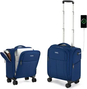 16 Inch Underseat Carry On Luggage with Wheels Softside Small Suitcases Personal Item Bag with Pocket Travel Luggage for Men Women Business Overnight Bag (Blue)