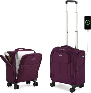16 Inch Underseat Carry On Luggage with Wheels Softside Small Suitcases Personal Item Bag with Pocket Travel Luggage for Men Women Business Overnight Bag (Purple)