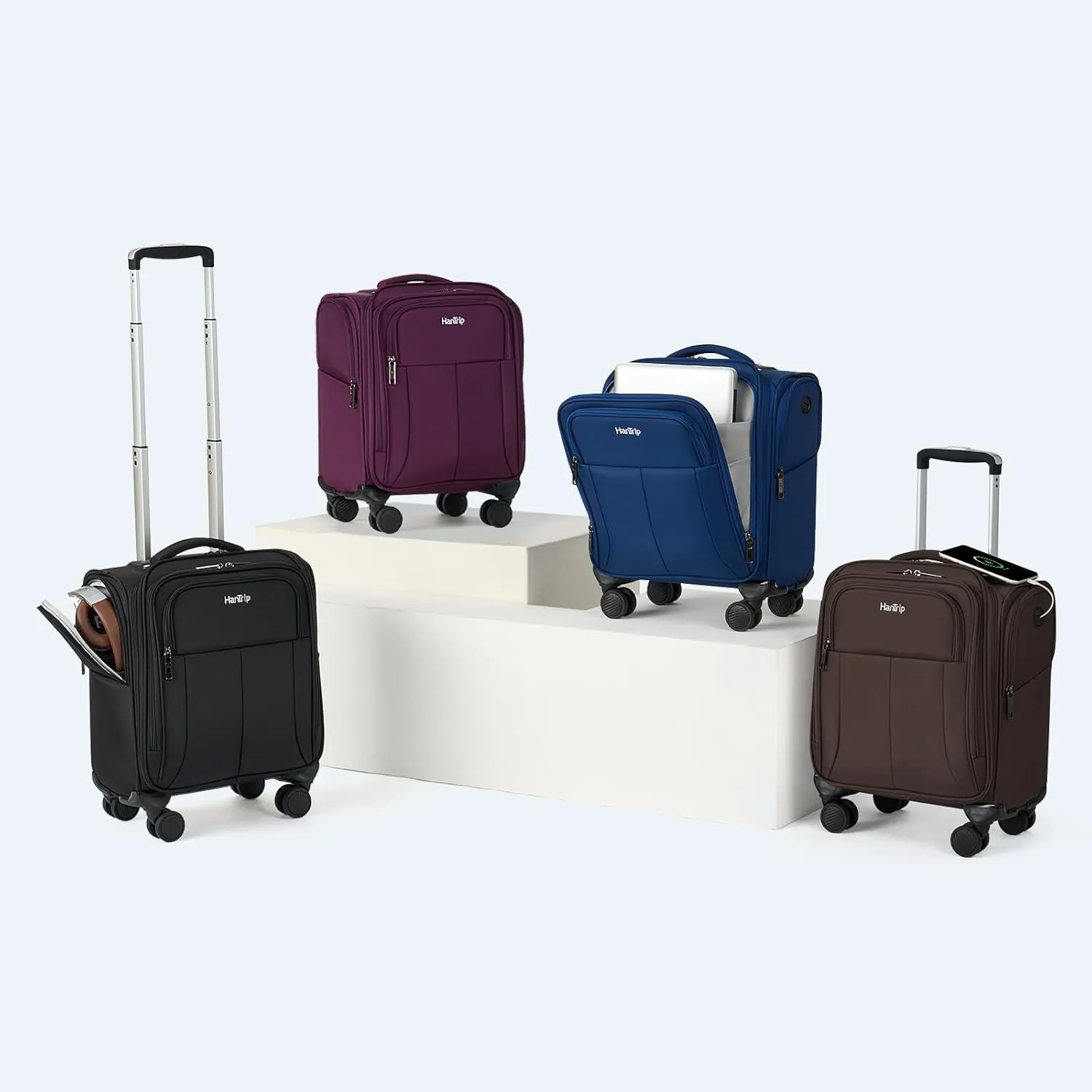 16 Inch Underseat Carry On Luggage with Wheels Softside Small Suitcases Personal Item Bag with Pocket Travel Luggage for Men Women Business Overnight Bag (Purple)