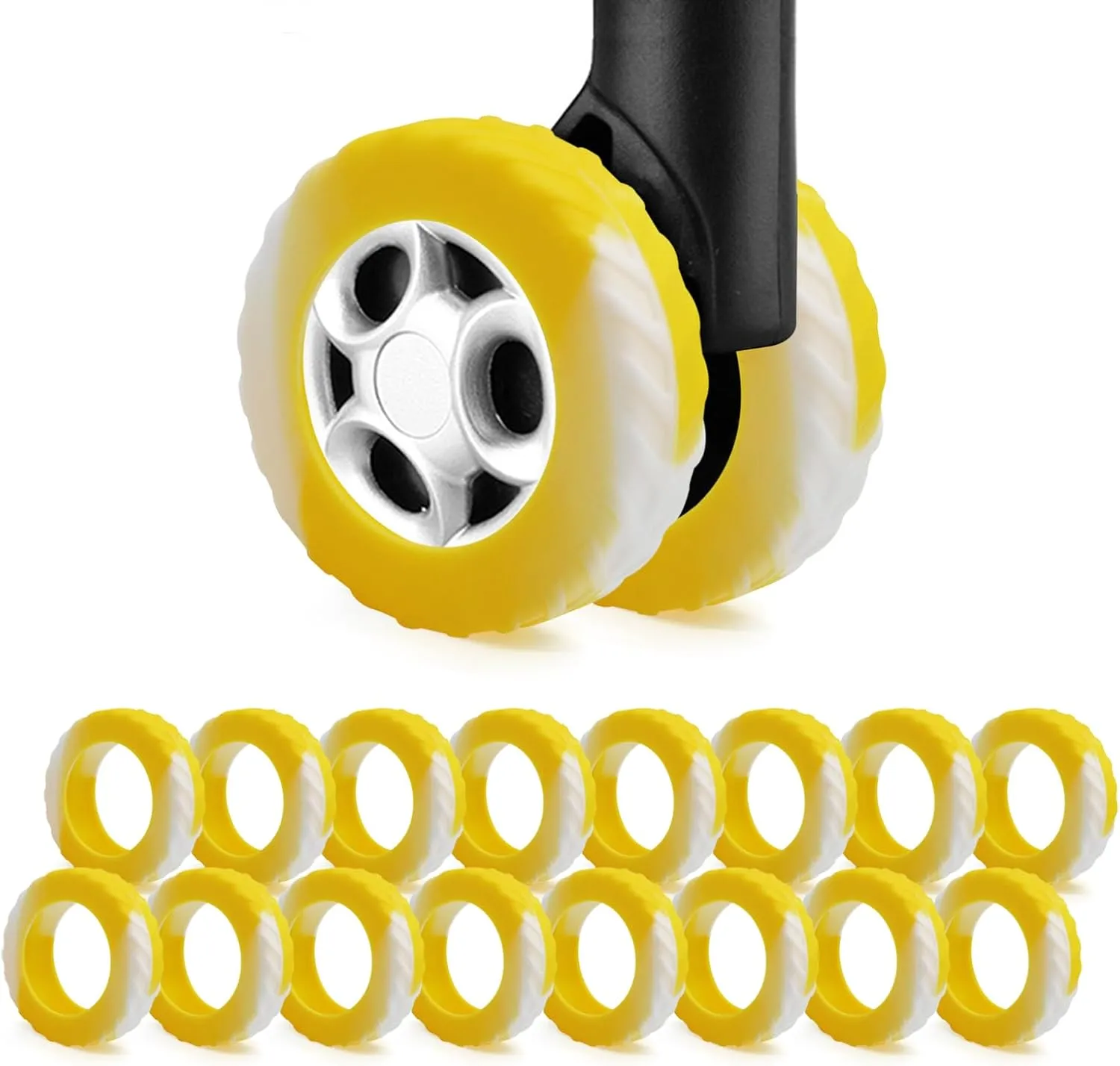 16Pcs Luggage Wheel Covers,Silicone Cover for 2-2.4'' Suitcase Spinner Wheel, Upgrade Carry On Luggage Wheels Protector,Essential Travel Accessories (Gradual Yellow)