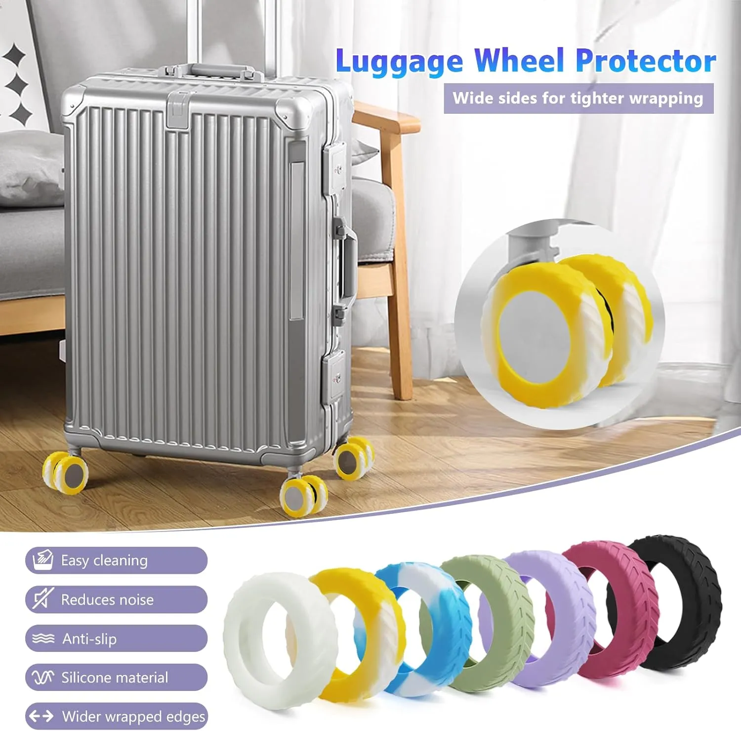 16Pcs Luggage Wheel Covers,Silicone Cover for 2-2.4'' Suitcase Spinner Wheel, Upgrade Carry On Luggage Wheels Protector,Essential Travel Accessories (Gradual Yellow)