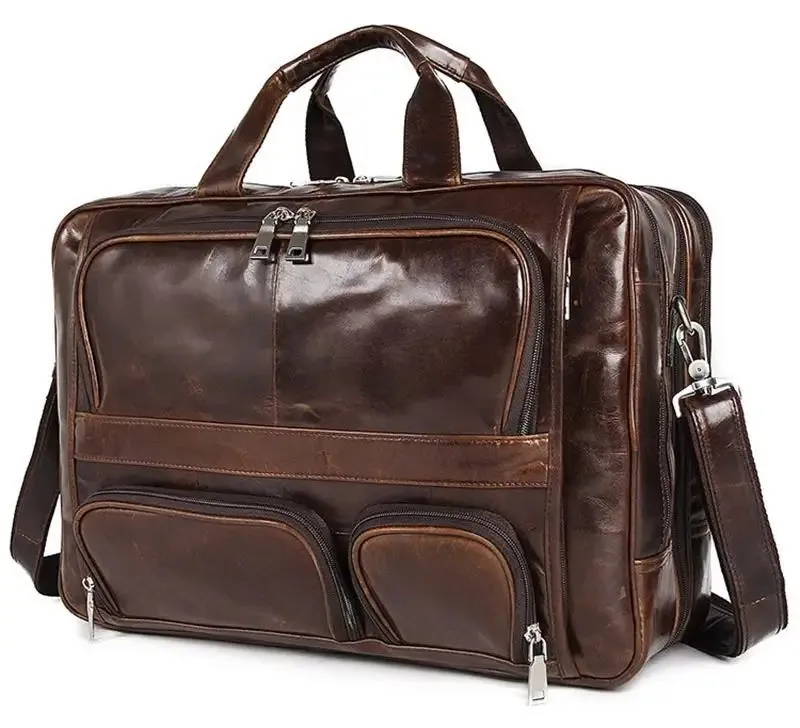 17.3 Inch Laptop Briefcase Genuien Leather Laptop Bag Business Travel Tote Bags Handbags For Men Male Large Brief Case Bag Retro