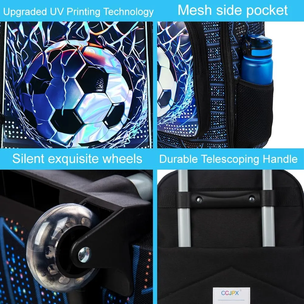18" Boys Suitcase, Kids Carry on Luggage With Wheels, Soccer Suitcases for Toddler Children(Football)