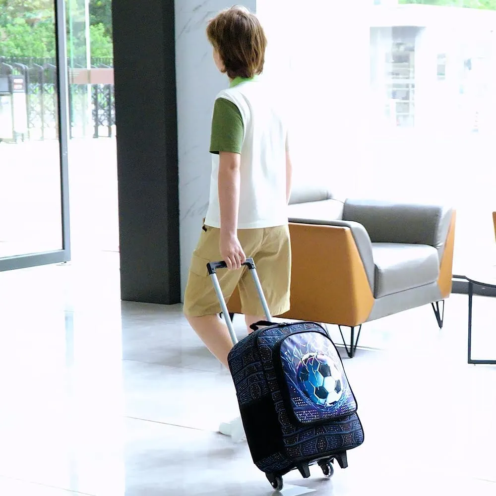 18" Boys Suitcase, Kids Carry on Luggage With Wheels, Soccer Suitcases for Toddler Children(Football)