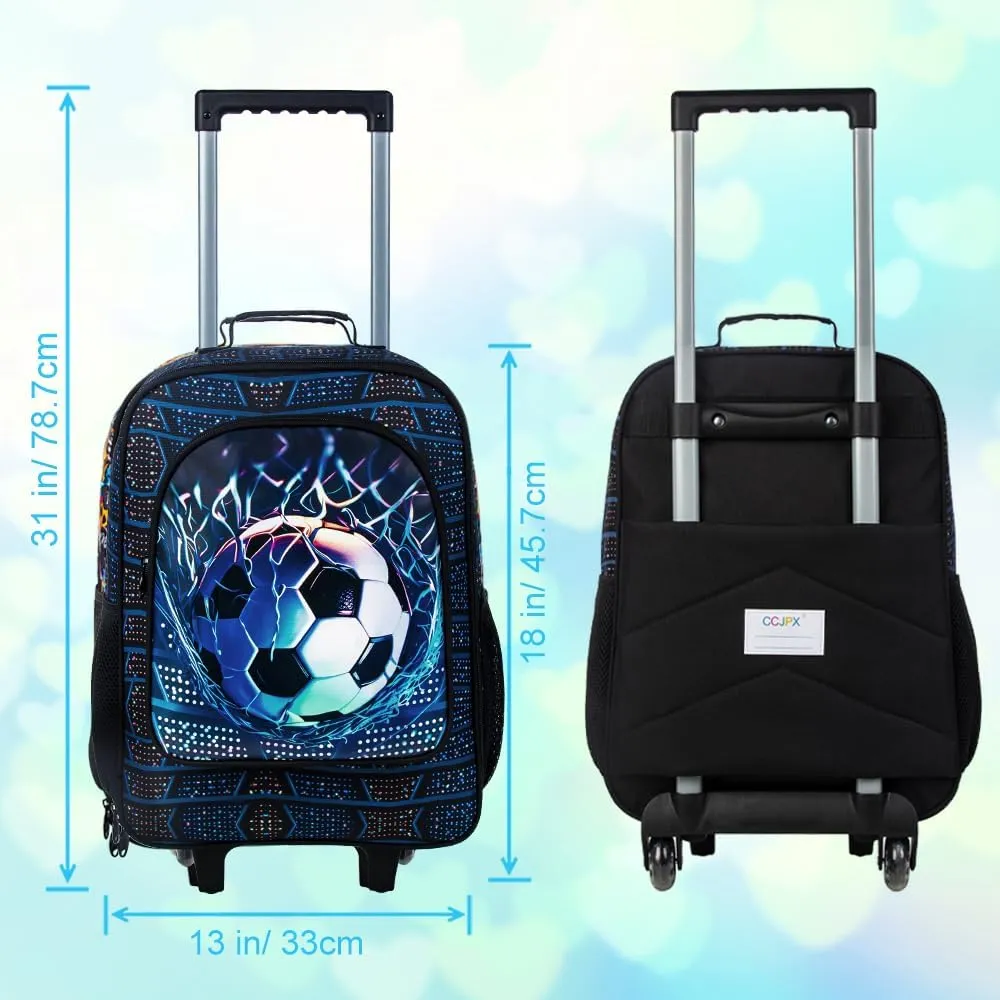 18" Boys Suitcase, Kids Carry on Luggage With Wheels, Soccer Suitcases for Toddler Children(Football)