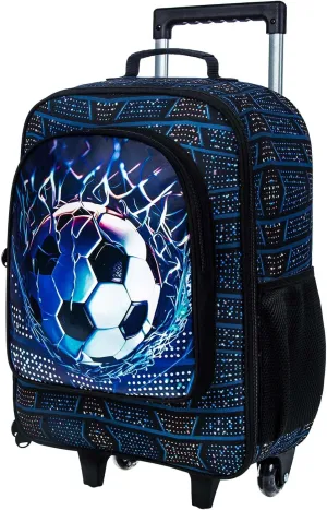 18" Boys Suitcase, Kids Carry on Luggage With Wheels, Soccer Suitcases for Toddler Children(Football)