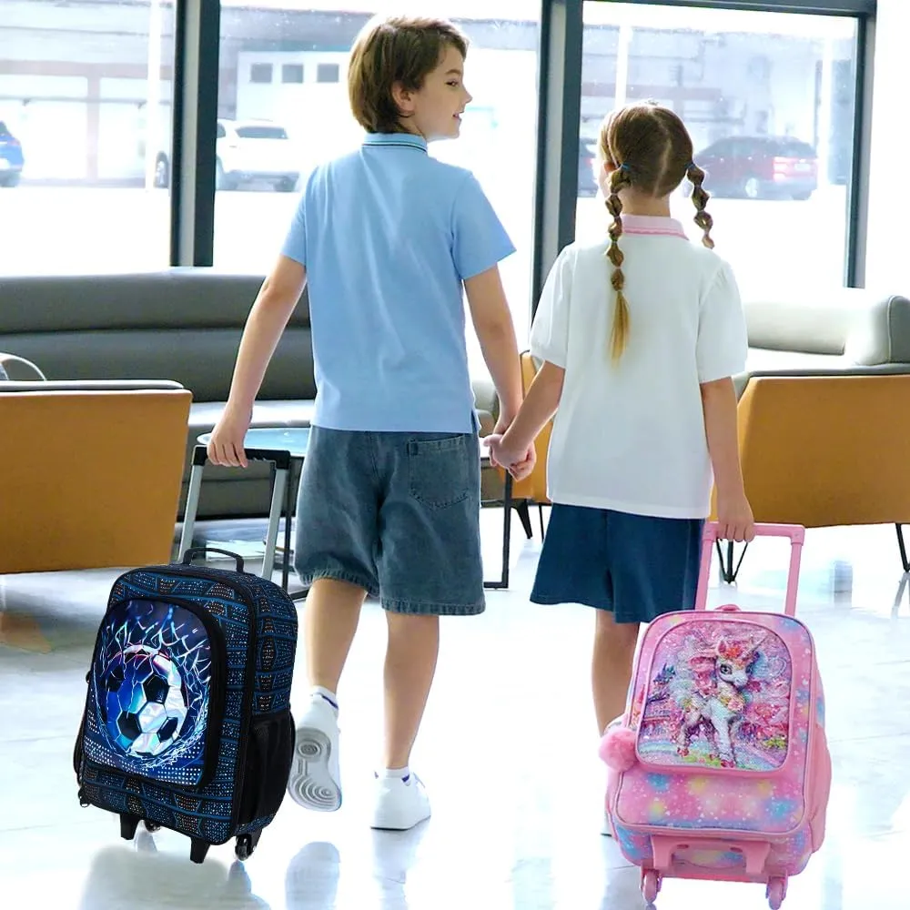18" Boys Suitcase, Kids Carry on Luggage With Wheels, Soccer Suitcases for Toddler Children(Football)
