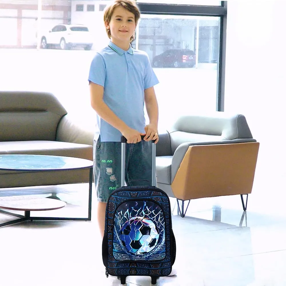 18" Boys Suitcase, Kids Carry on Luggage With Wheels, Soccer Suitcases for Toddler Children(Football)