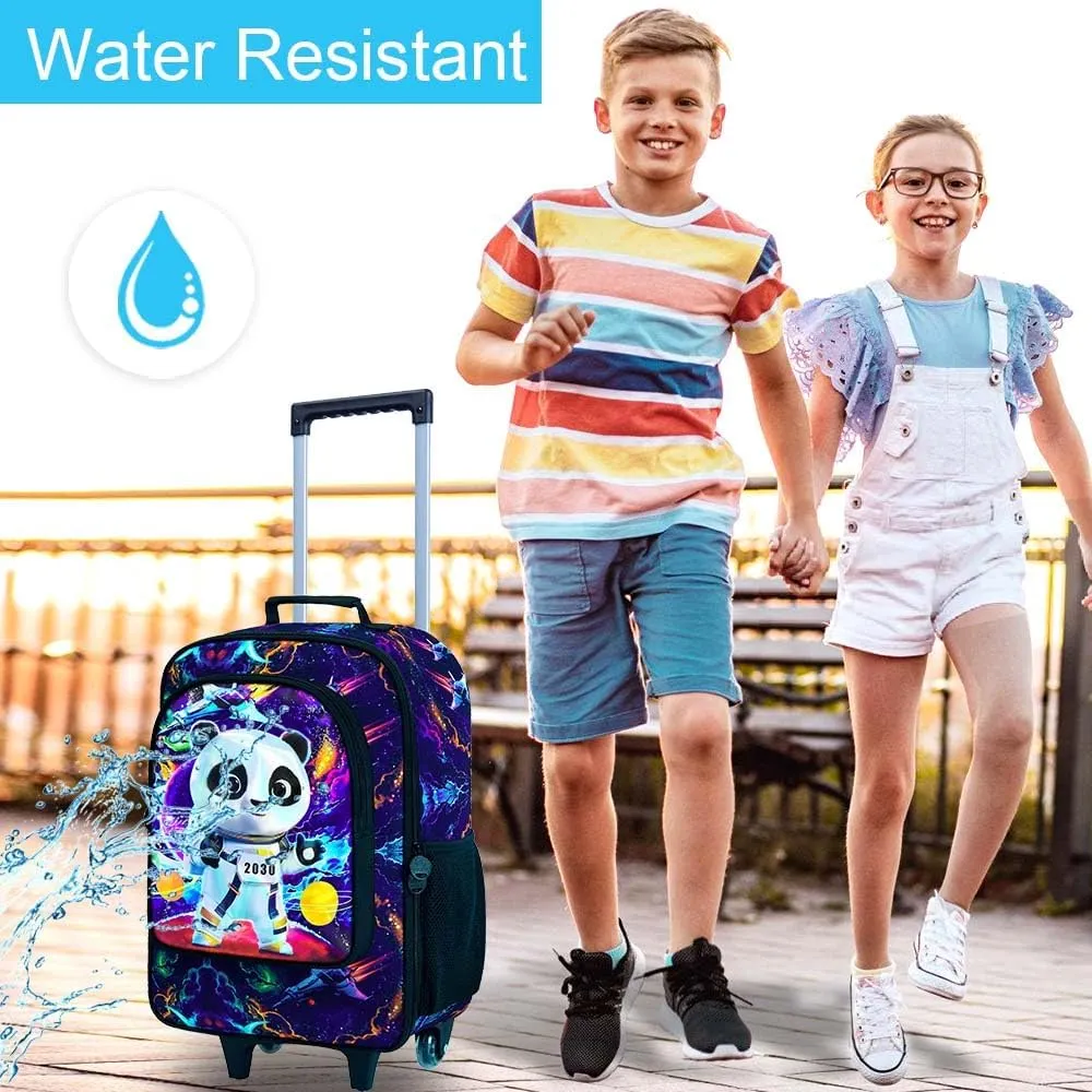 18" Boys Suitcase, Kids Toddler Carry on Luggage with Wheels, Cool Panda Travel Rolling Set(Black)