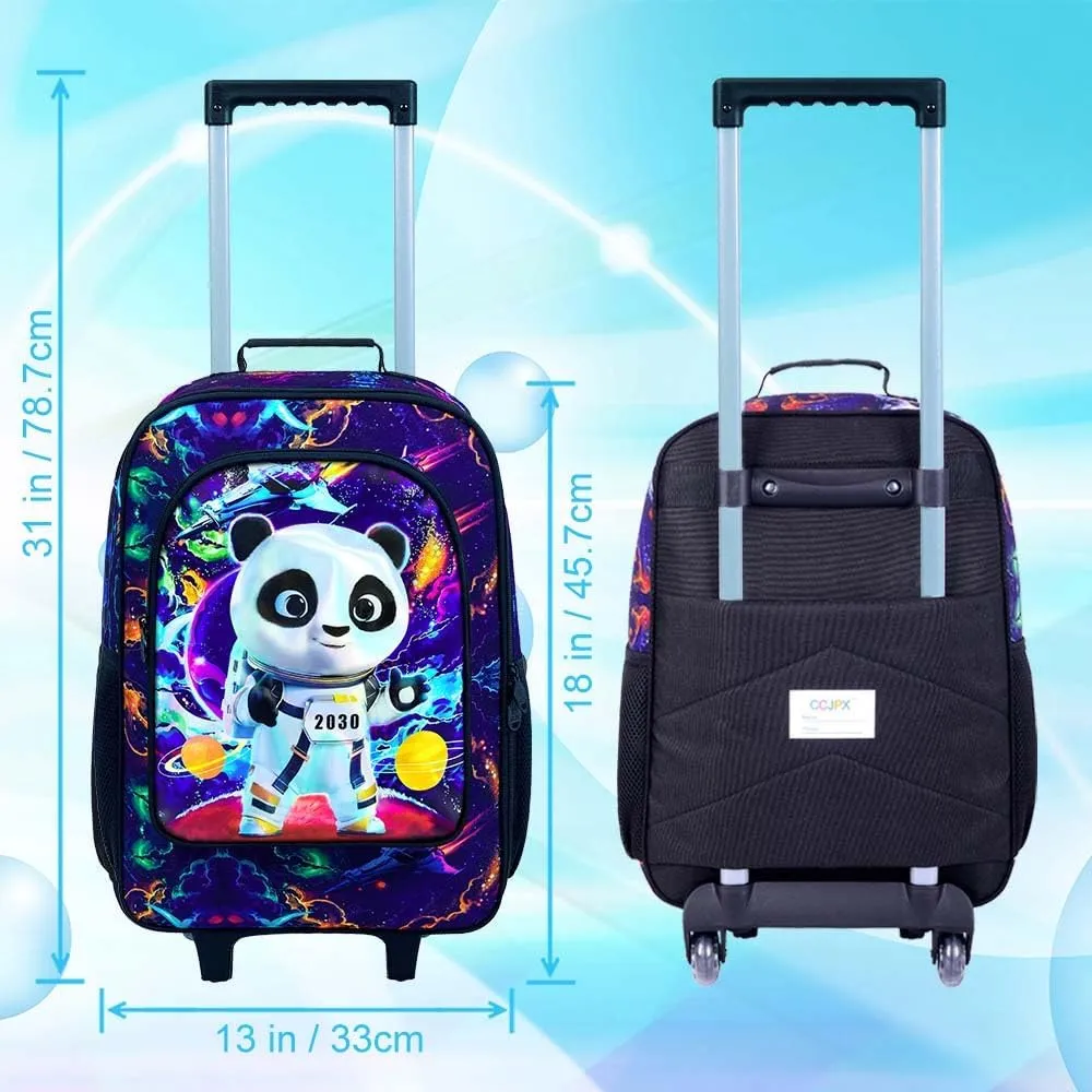 18" Boys Suitcase, Kids Toddler Carry on Luggage with Wheels, Cool Panda Travel Rolling Set(Black)