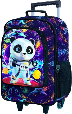 18" Boys Suitcase, Kids Toddler Carry on Luggage with Wheels, Cool Panda Travel Rolling Set(Black)