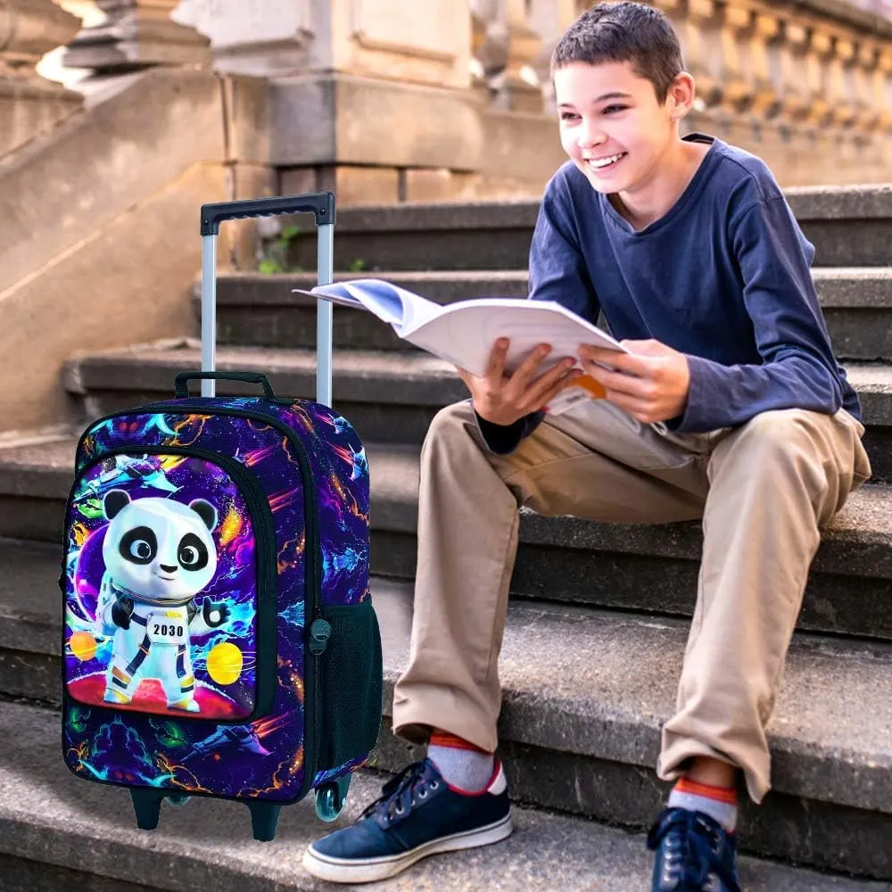 18" Boys Suitcase, Kids Toddler Carry on Luggage with Wheels, Cool Panda Travel Rolling Set(Black)
