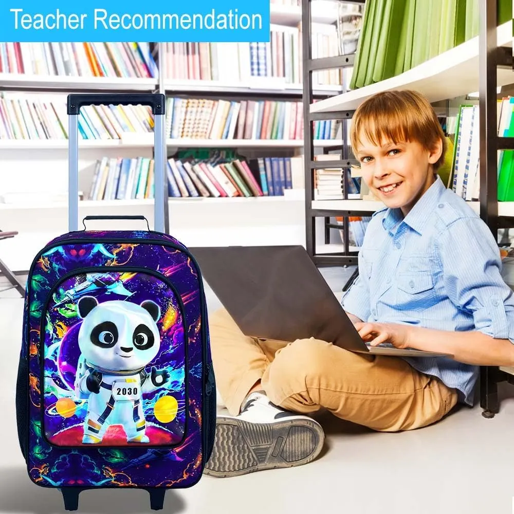 18" Boys Suitcase, Kids Toddler Carry on Luggage with Wheels, Cool Panda Travel Rolling Set(Black)