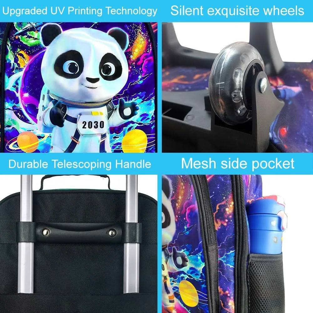18" Boys Suitcase, Kids Toddler Carry on Luggage with Wheels, Cool Panda Travel Rolling Set(Black)