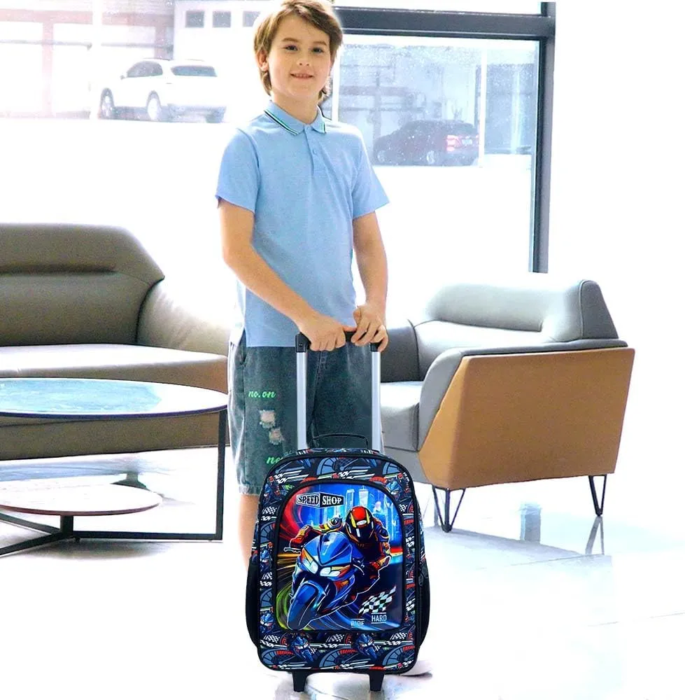 18" Kids Suitcase for Boys, Carry on Luggage With Wheels, Car Suitcases for Toddler Children(Motorcycle)