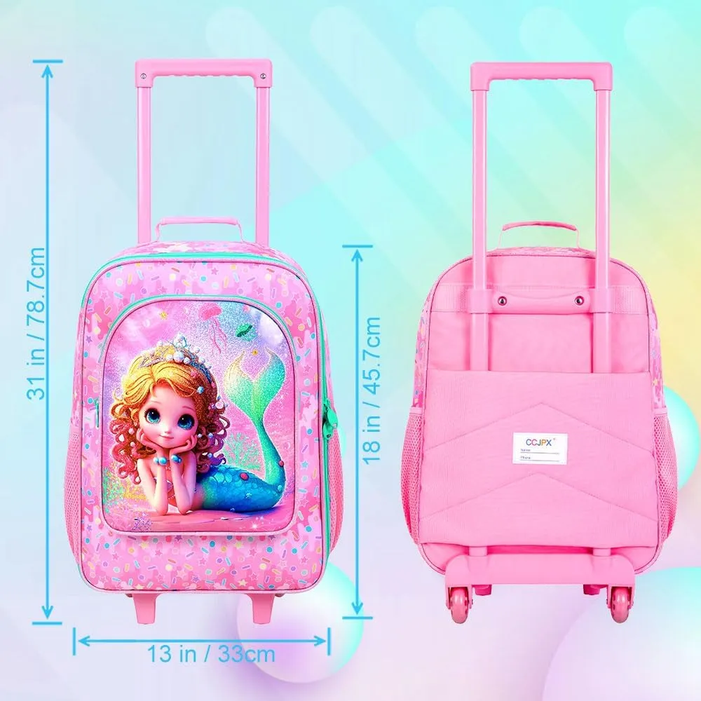 18" Kids Suitcase for Girls, 2Pcs Mermaid Carry on Luggage Set with Wheels, Cute Travel Rolling with 12" Toddler Backpack(Pink)