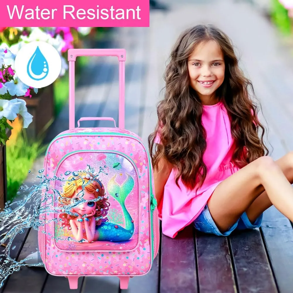 18" Kids Suitcase for Girls, 2Pcs Mermaid Carry on Luggage Set with Wheels, Cute Travel Rolling with 12" Toddler Backpack(Pink)