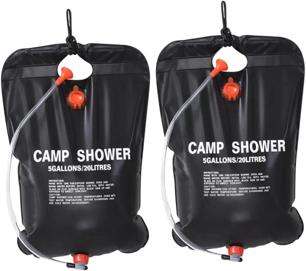 2 Pcs 20l Outdoor Solar Shower Bag Portable Camping Showers Water Bag Hot Water Bag Hiking Shower Bag for Travel
