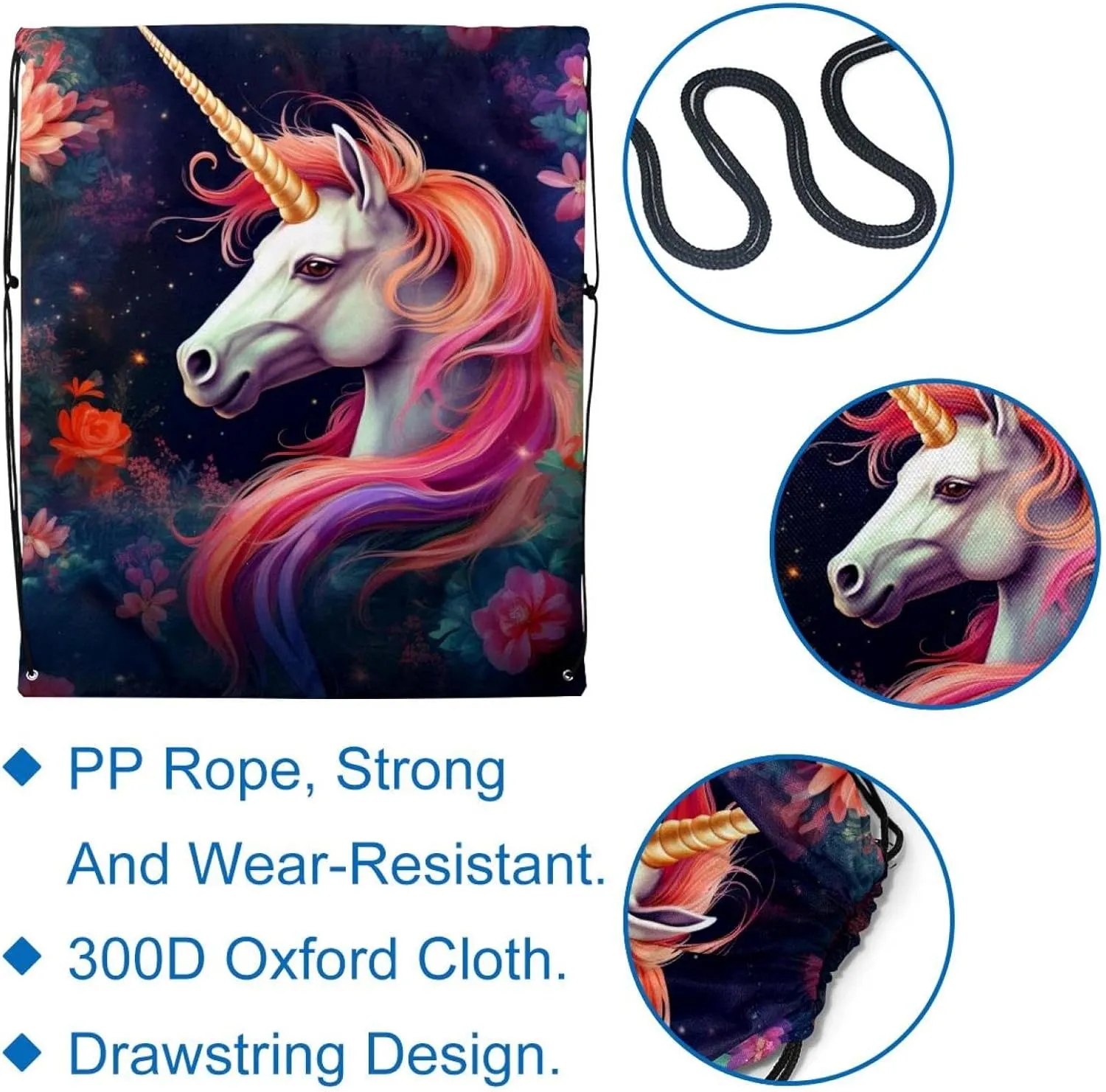 2 Pieces Unicorn Drawstring Backpack for Party Gym Sport Trip