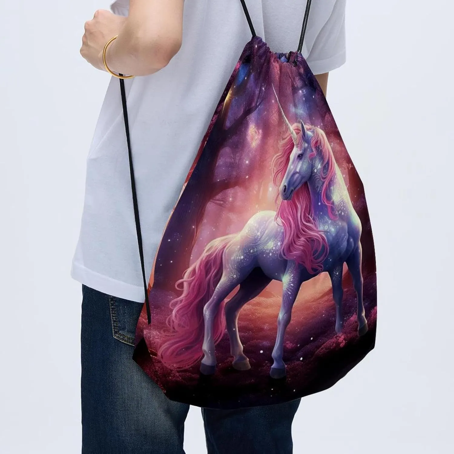 2 Pieces Unicorn Drawstring Backpack for Party Gym Sport Trip