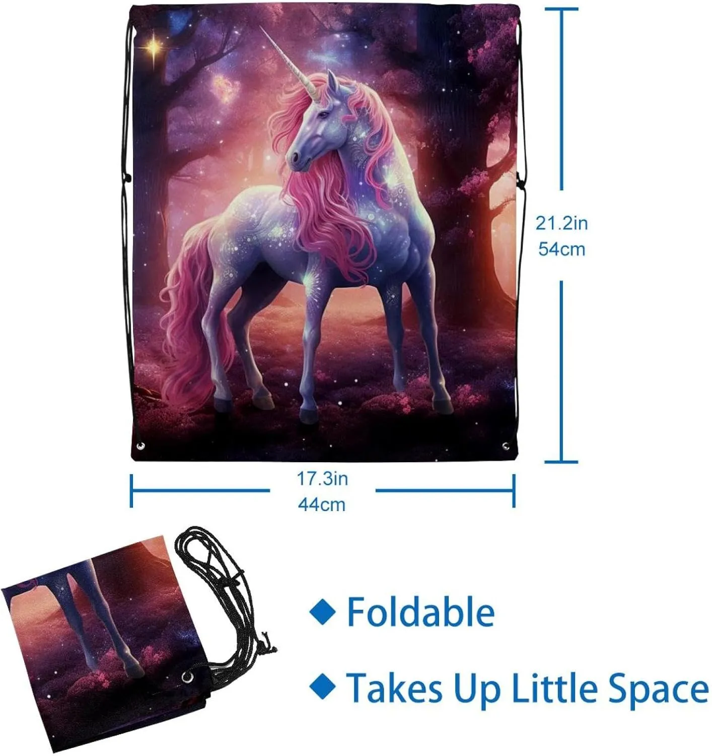 2 Pieces Unicorn Drawstring Backpack for Party Gym Sport Trip
