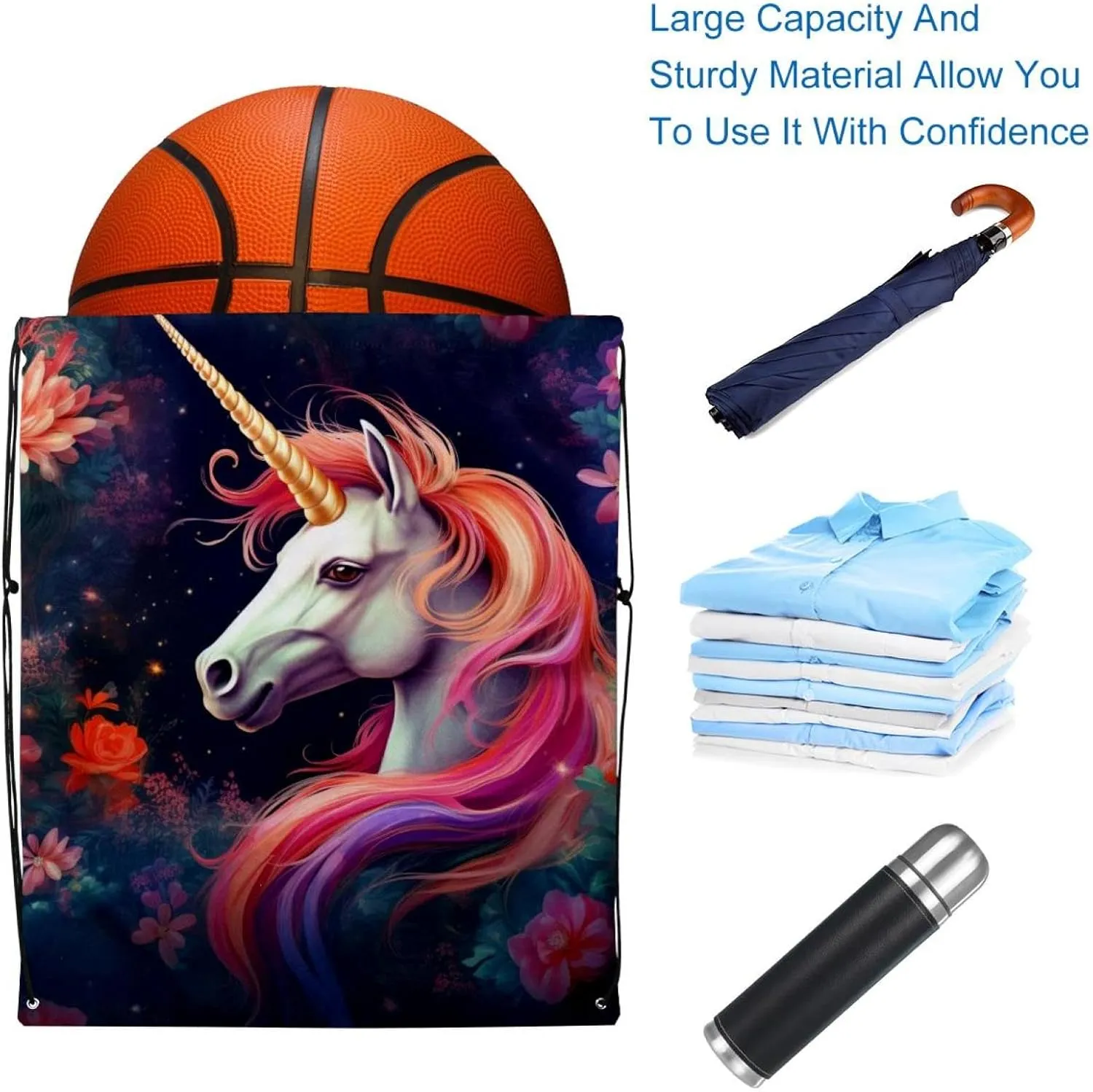 2 Pieces Unicorn Drawstring Backpack for Party Gym Sport Trip
