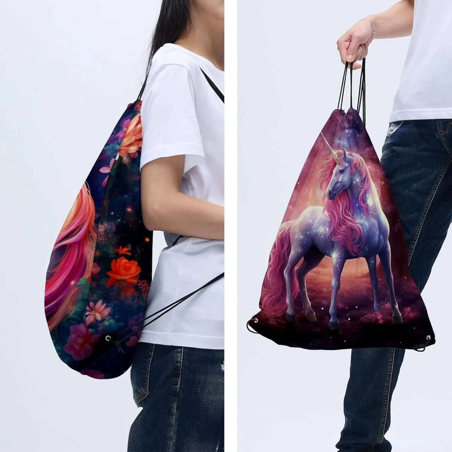 2 Pieces Unicorn Drawstring Backpack for Party Gym Sport Trip
