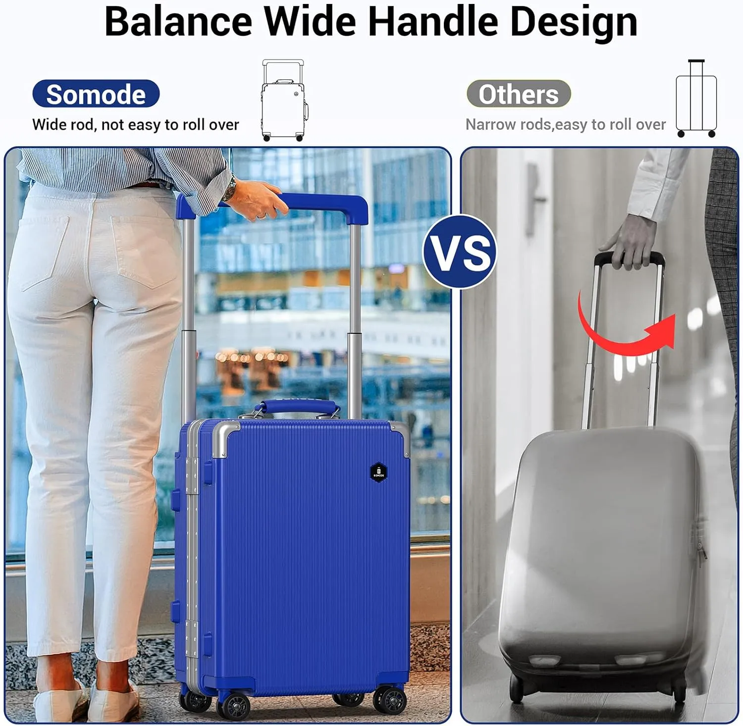 20 inch Fashion Carry on Luggage, Wide Handle Suitcases, Rolling Luggage for Trips, Airline Approved Suitcase, TSA Lock. (02-Klein Blue)
