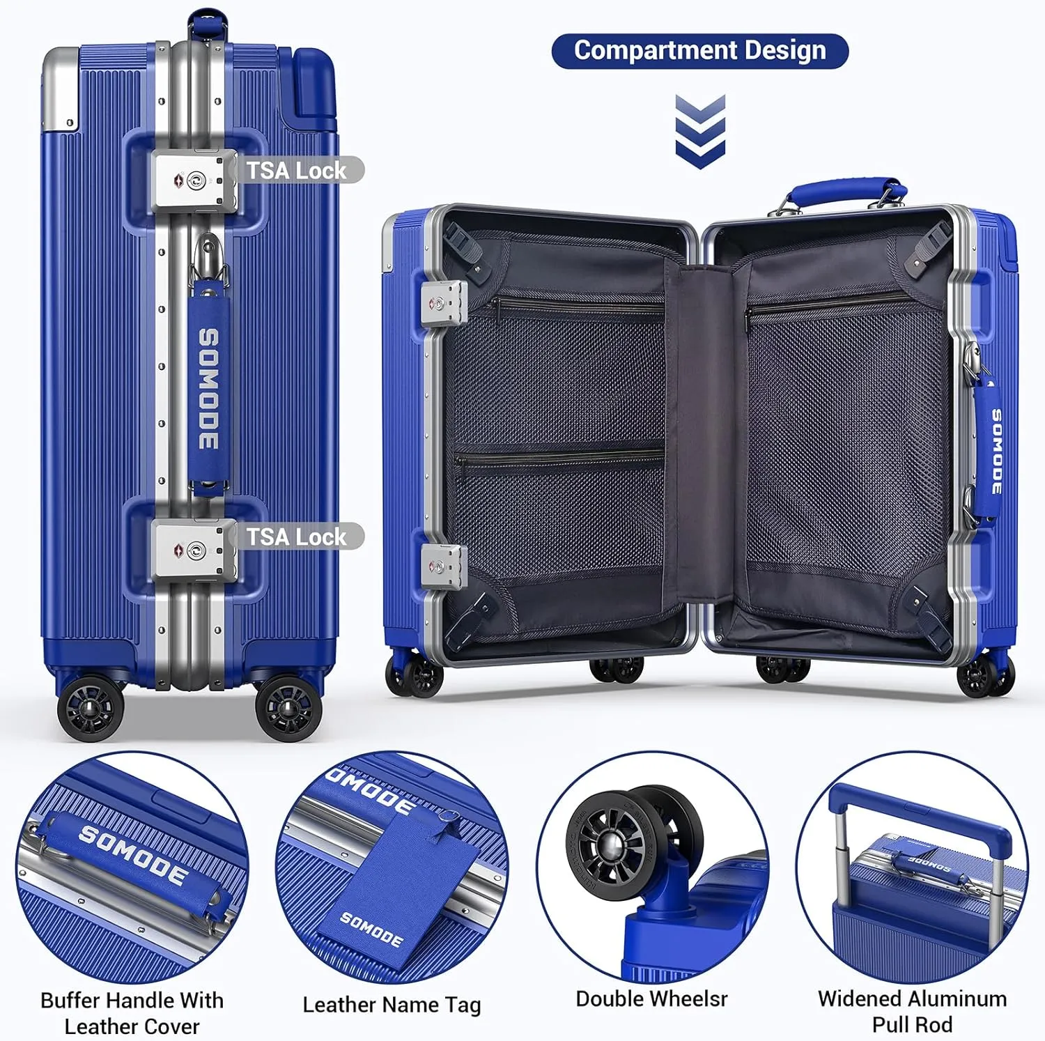 20 inch Fashion Carry on Luggage, Wide Handle Suitcases, Rolling Luggage for Trips, Airline Approved Suitcase, TSA Lock. (02-Klein Blue)
