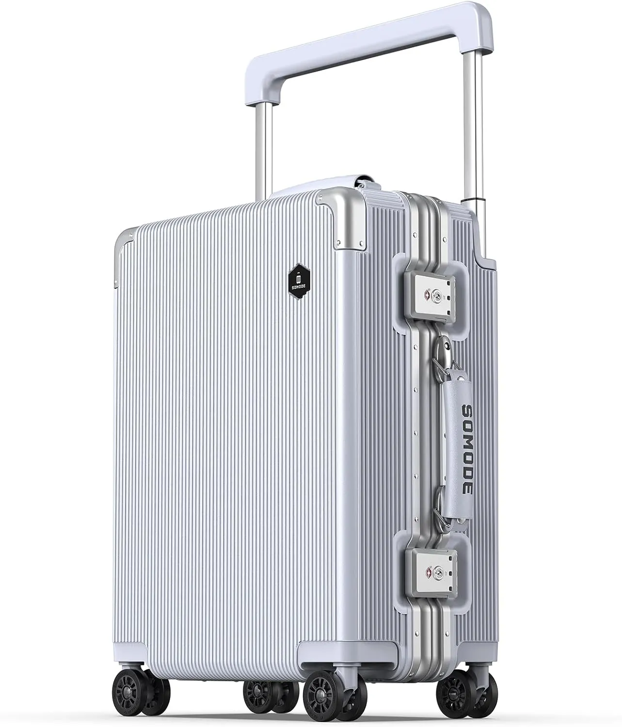20 inch Fashion Carry on Luggage, Wide Handle Suitcases, Rolling Luggage for Trips, Airline Approved Suitcase, TSA Lock. (02-Silvery)