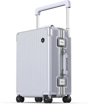 20 inch Fashion Carry on Luggage, Wide Handle Suitcases, Rolling Luggage for Trips, Airline Approved Suitcase, TSA Lock. (02-Silvery)