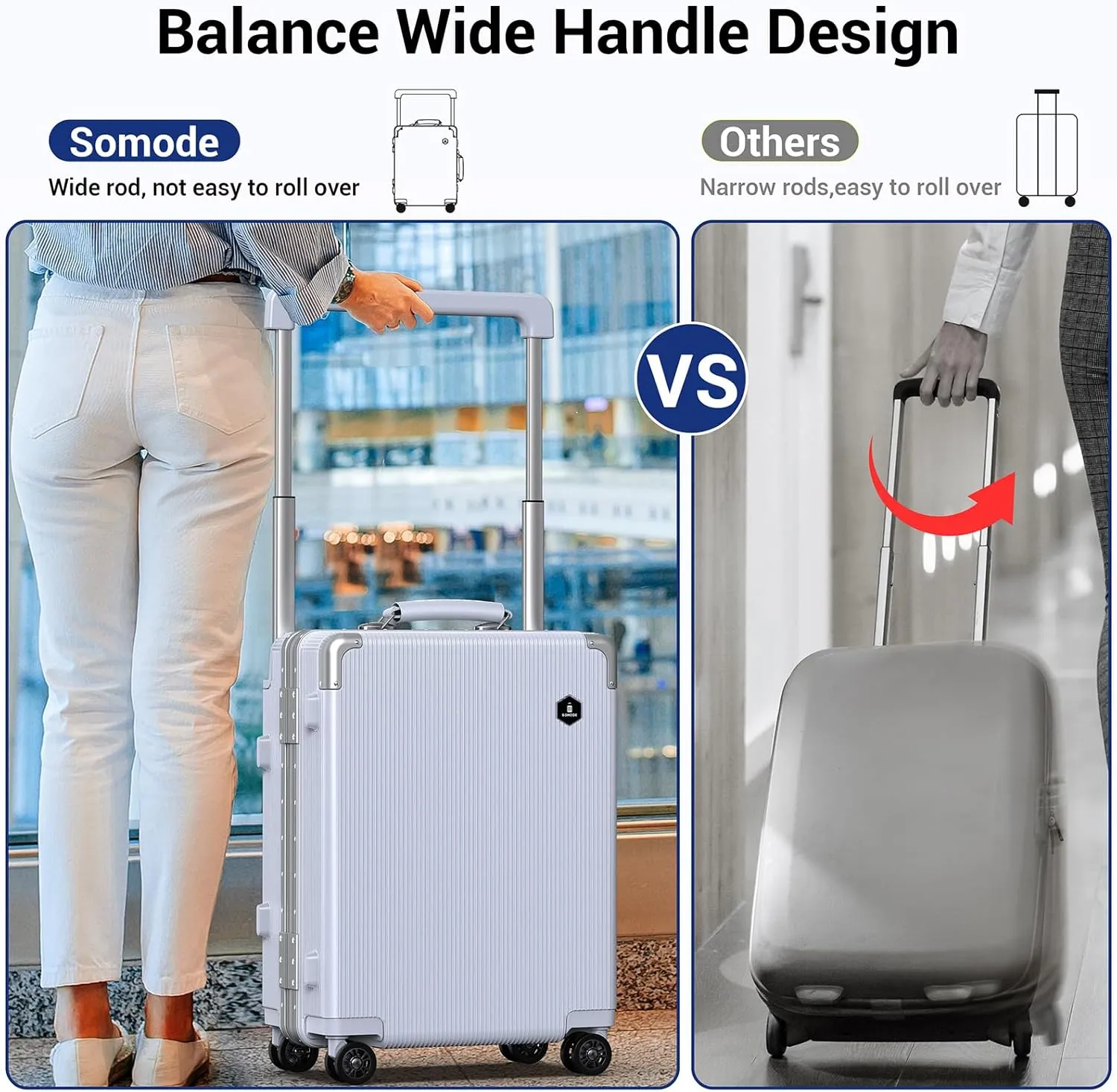 20 inch Fashion Carry on Luggage, Wide Handle Suitcases, Rolling Luggage for Trips, Airline Approved Suitcase, TSA Lock. (02-Silvery)