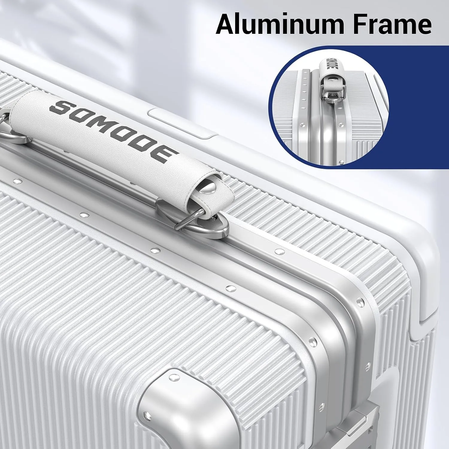 20 inch Fashion Carry on Luggage, Wide Handle Suitcases, Rolling Luggage for Trips, Airline Approved Suitcase, TSA Lock.(WHITE-02)