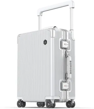 20 inch Fashion Carry on Luggage, Wide Handle Suitcases, Rolling Luggage for Trips, Airline Approved Suitcase, TSA Lock.(WHITE-02)