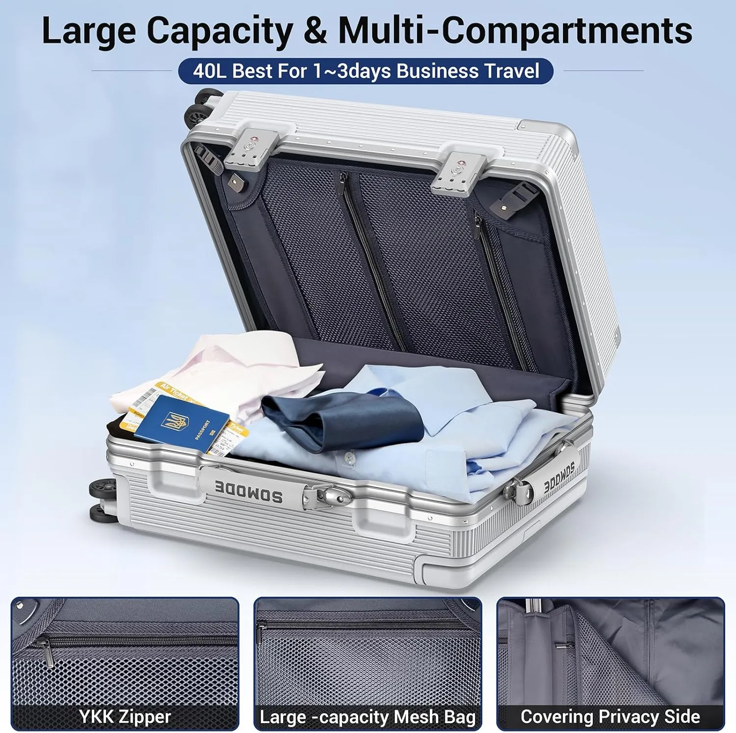20 inch Fashion Carry on Luggage, Wide Handle Suitcases, Rolling Luggage for Trips, Airline Approved Suitcase, TSA Lock.(WHITE-02)