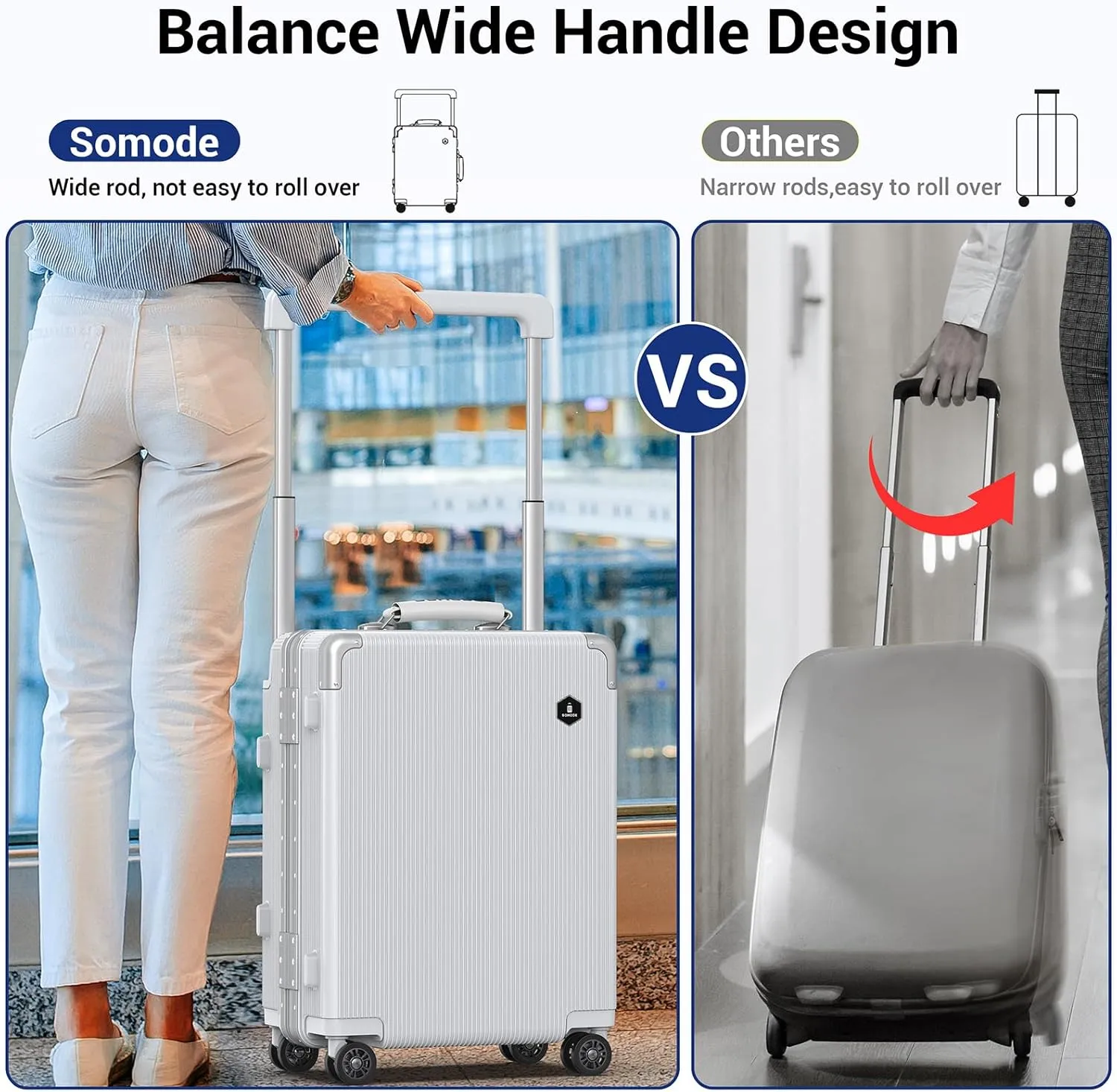 20 inch Fashion Carry on Luggage, Wide Handle Suitcases, Rolling Luggage for Trips, Airline Approved Suitcase, TSA Lock.(WHITE-02)