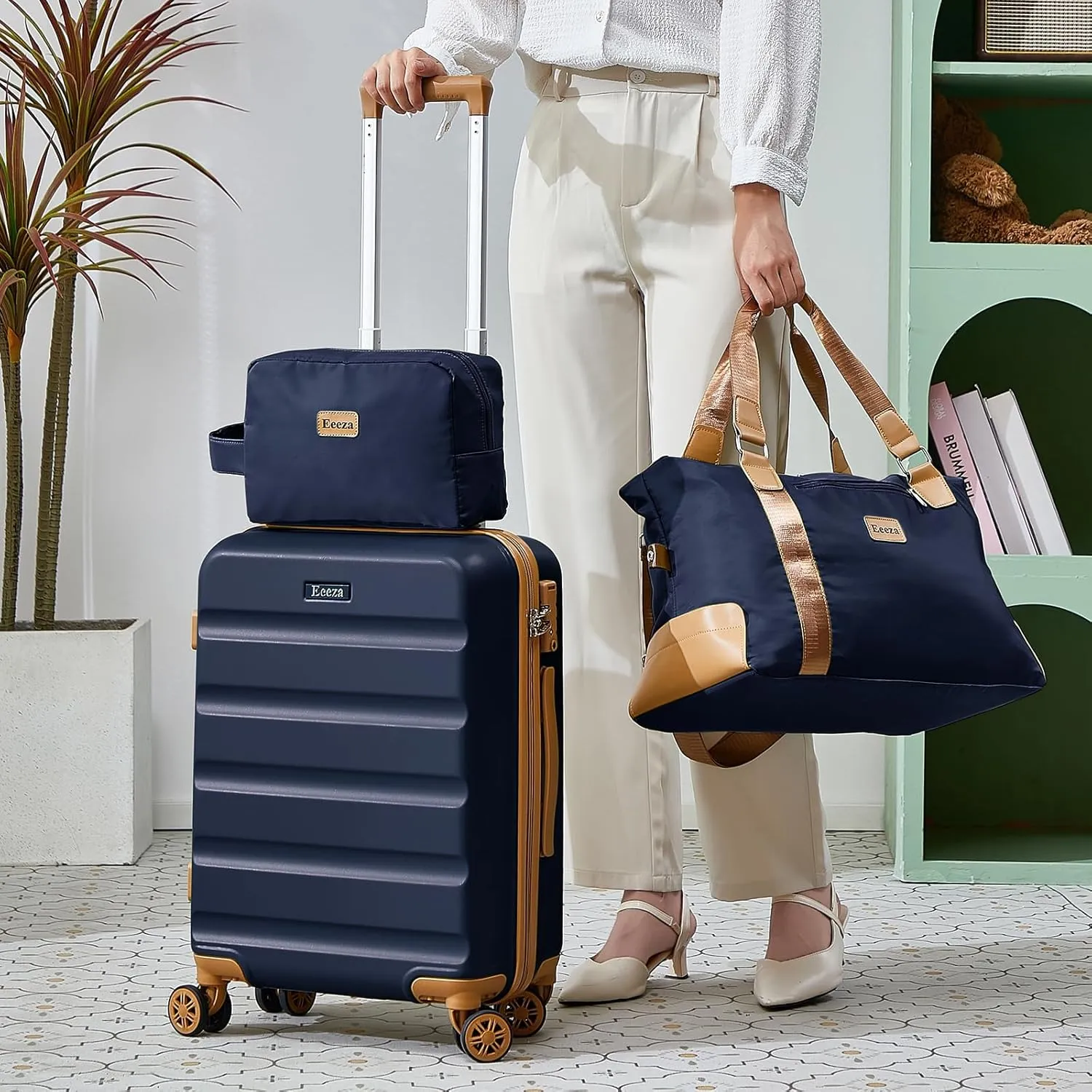 20 Inch Set 3 Piece Luggage Sets Carry On Luggage Set,Suitcases with TSA Lock Spinner Wheels,ABS Hard Case Luggage for Travel(3 Piece Sets,Blue(20"/DB/TB))