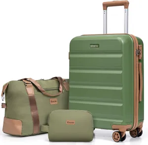 20 Inch Set 3 Piece Luggage Sets Carry On Luggage Set,Suitcases with TSA Lock Spinner Wheels,ABS Hard Case Luggage for Travel(3 Piece Sets,Green(20"/DB/TB))