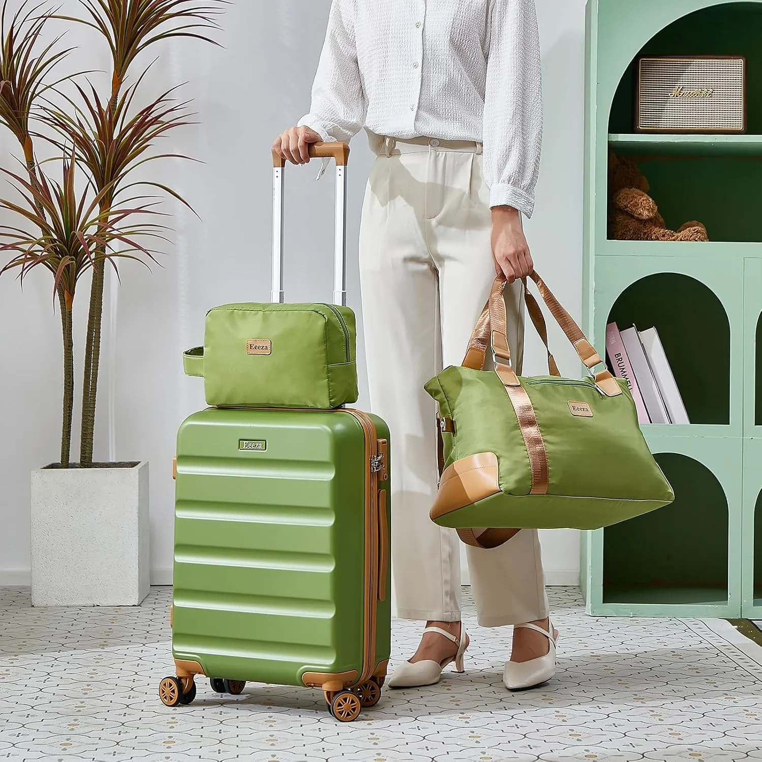 20 Inch Set 3 Piece Luggage Sets Carry On Luggage Set,Suitcases with TSA Lock Spinner Wheels,ABS Hard Case Luggage for Travel(3 Piece Sets,Green(20"/DB/TB))
