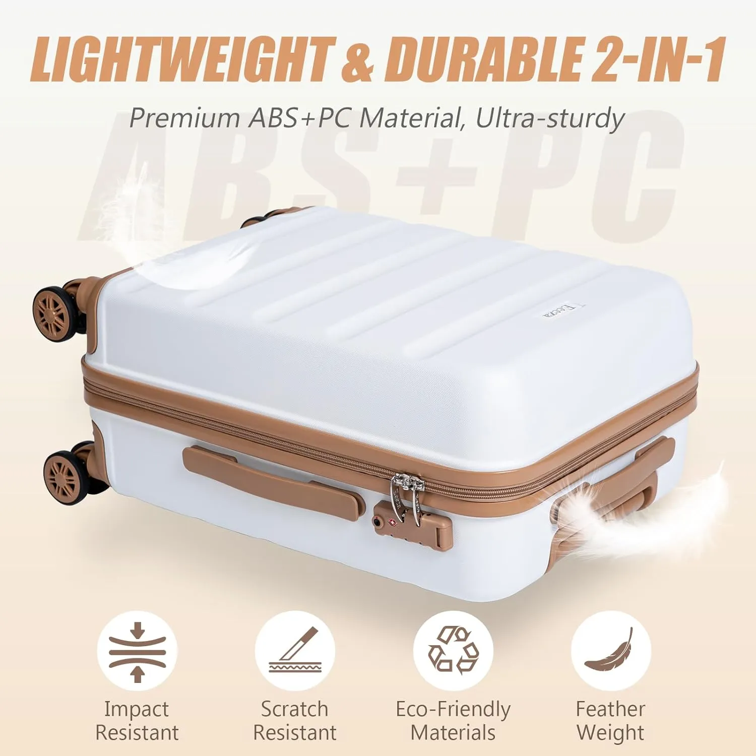 20 Inch Set 3 Piece Luggage Sets Carry On Luggage Set,Suitcases with TSA Lock Spinner Wheels,ABS Hard Case Luggage for Travel(3 Piece Sets,White(20"/DB/TB))