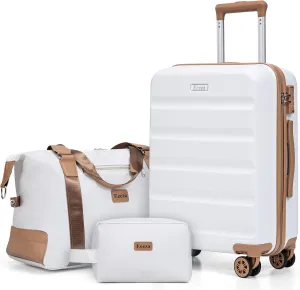 20 Inch Set 3 Piece Luggage Sets Carry On Luggage Set,Suitcases with TSA Lock Spinner Wheels,ABS Hard Case Luggage for Travel(3 Piece Sets,White(20"/DB/TB))
