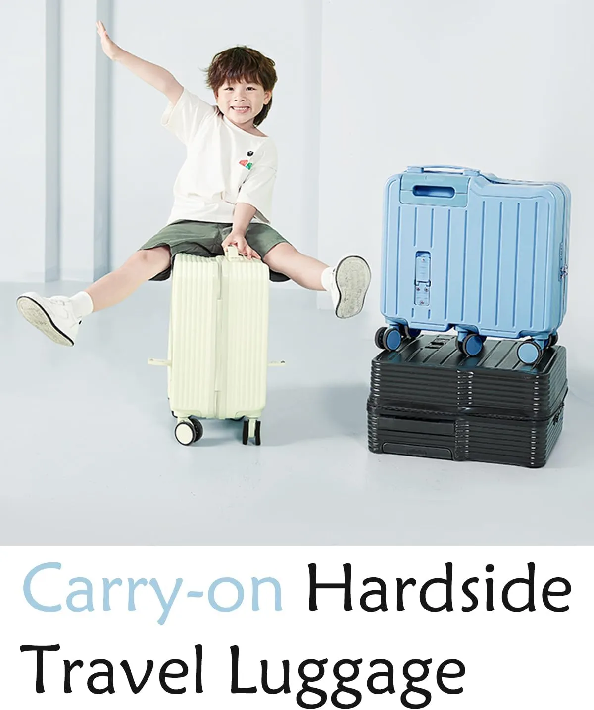 20" Ride-On Suitcase, Carry On Luggage Hardside Luggage with Spinner Wheels Carry on Toddler Luggage Travel Rolling Luggage Carry on Luggage Airline Approved (Blue)